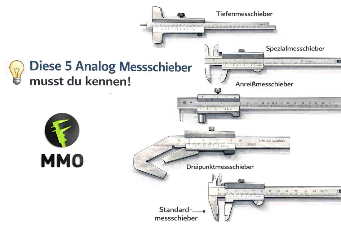 5 analoge Messschieber mit Erklärung