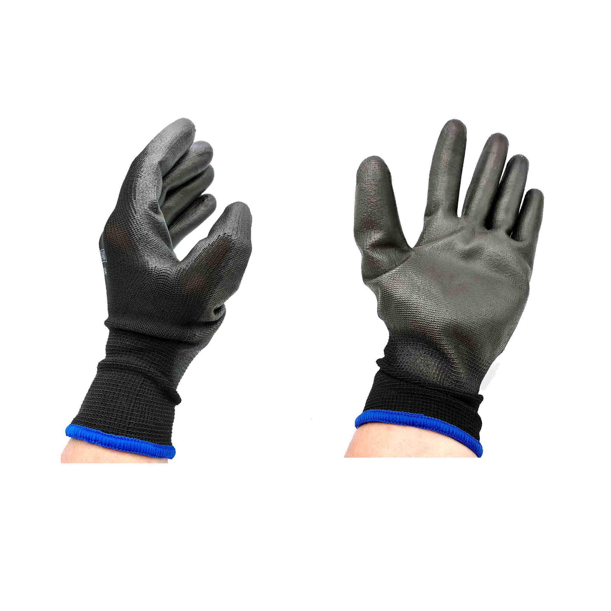 Schwarze Arbeitshandschuhe aus Nylon mit PU-Beschichtung für Werkstatt und Heimwerker Größe 9/L