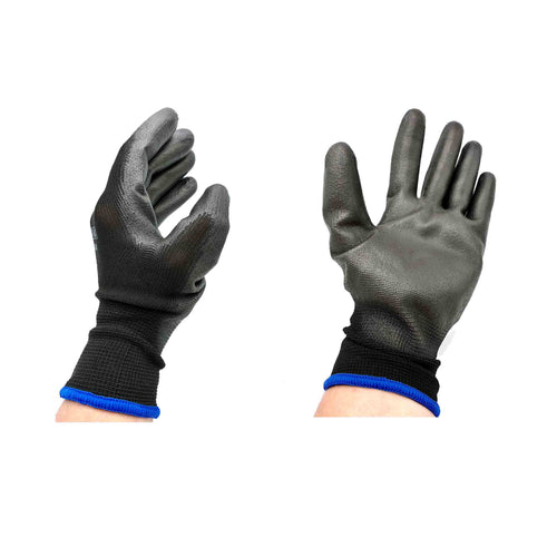 Schwarze Arbeitshandschuhe aus Nylon mit PU-Beschichtung für Werkstatt und Heimwerker Größe 9/L