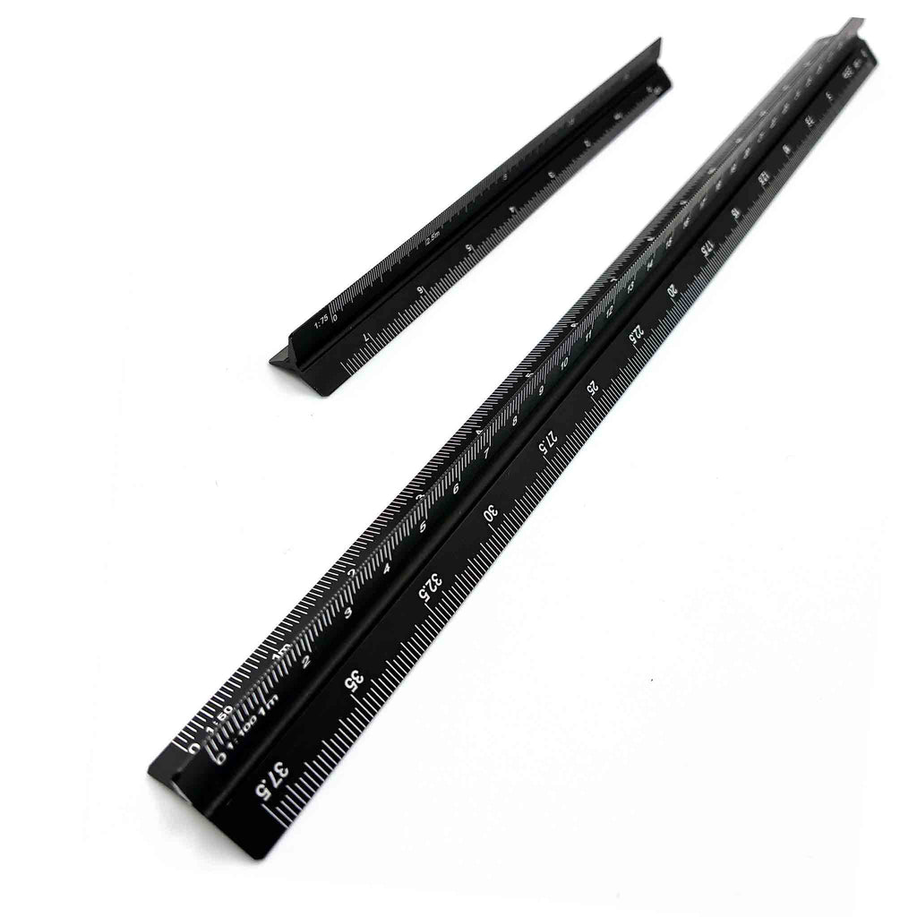Architektenmaßstab Set aus Aluminium mit 150 mm und 300 mm Lineal sowie sechs Maßstabsskalen