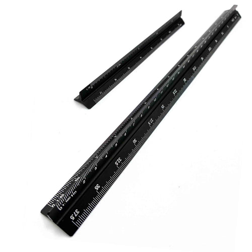 Architektenmaßstab Set aus Aluminium mit 150 mm und 300 mm Lineal sowie sechs Maßstabsskalen