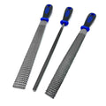 Holzraspel Set mit Flachraspel, Halbrundraspel und Rundraspel mit ergonomischen Griffen.