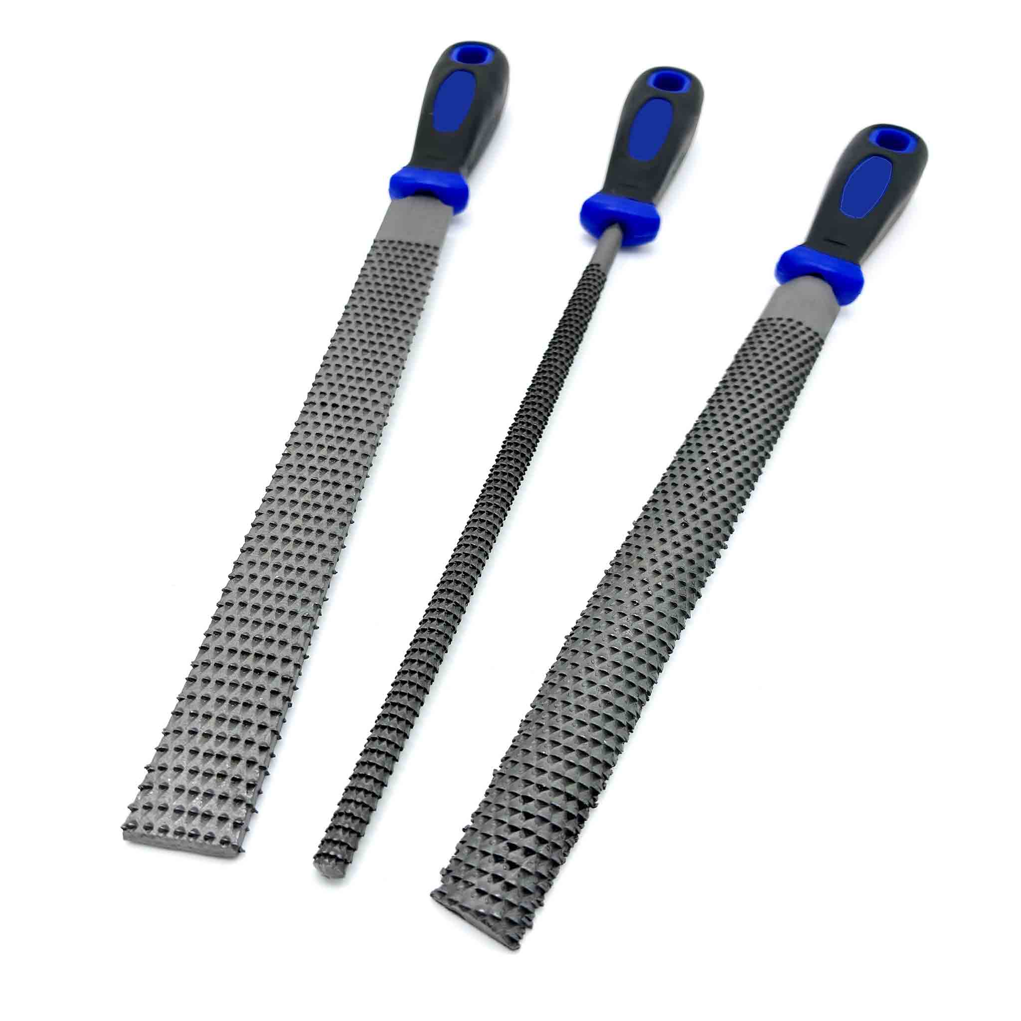 Holzraspel Set mit Flachraspel, Halbrundraspel und Rundraspel mit ergonomischen Griffen.