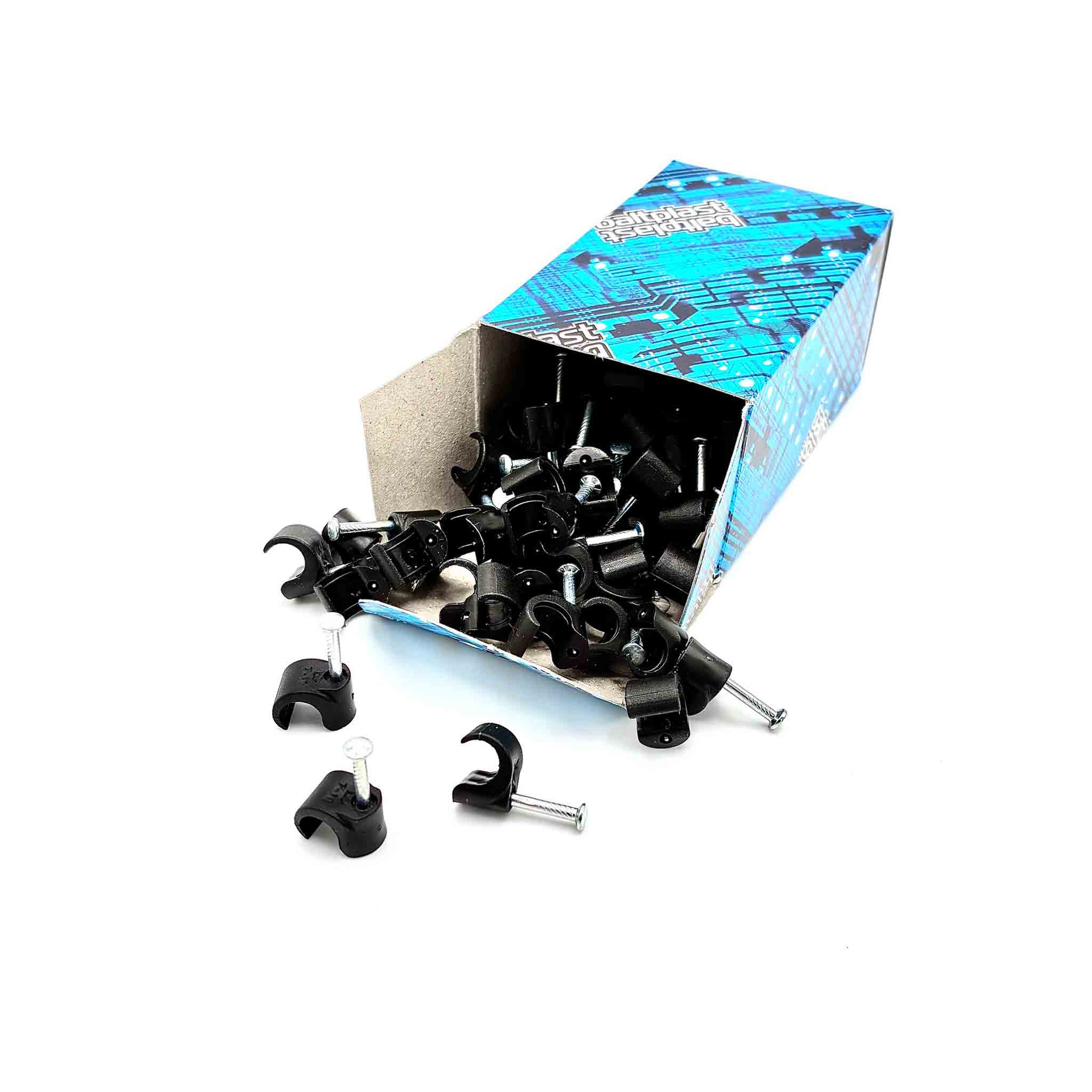Schwarze Kabelschellen mit verzinktem Stahlnagel im 100er-Pack