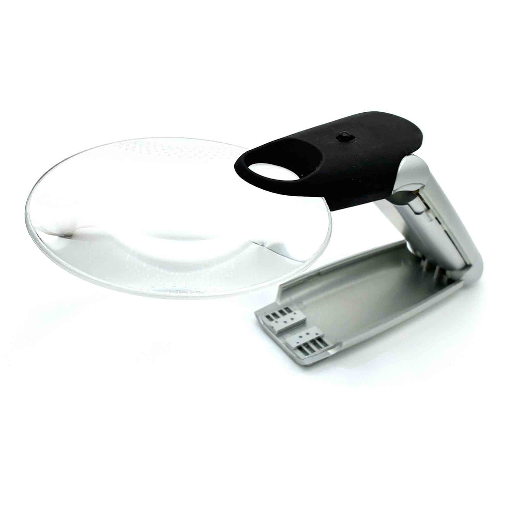 Klappbare LED-Lupe mit 90 mm Linse sowie 2-facher und 6-facher Vergrößerung