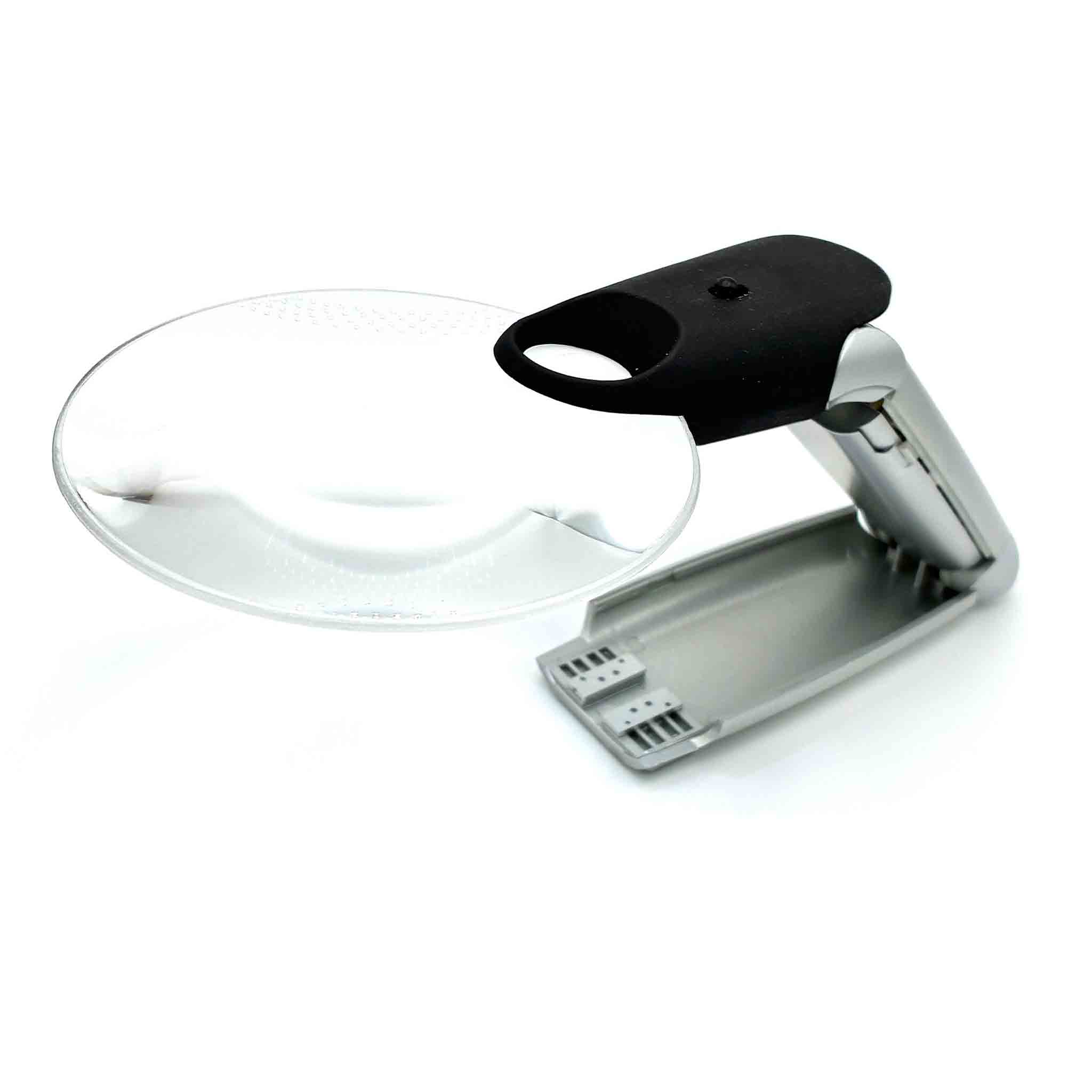 Klappbare LED-Lupe mit 90 mm Linse sowie 2-facher und 6-facher Vergrößerung