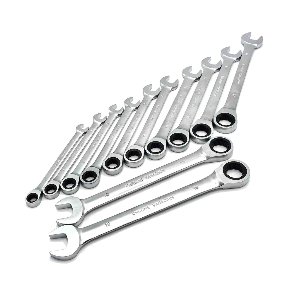 Ratschen-Ringmaulschlüssel Set 12-teilig aus Chrom-Vanadium-Stahl