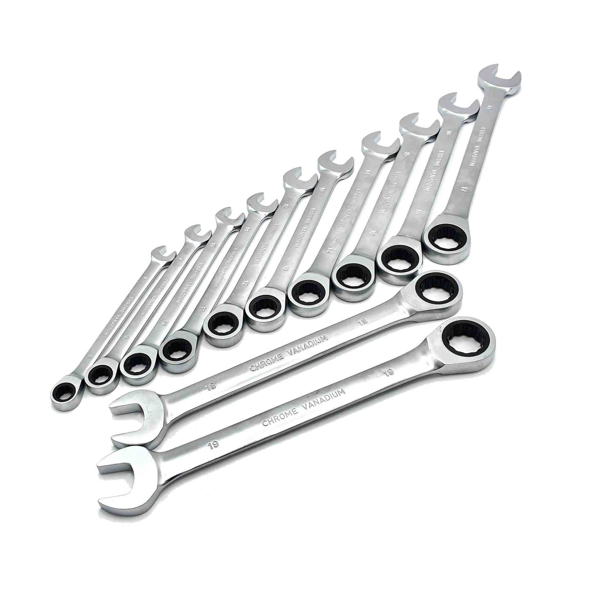 Ratschen-Ringmaulschlüssel Set 12-teilig aus Chrom-Vanadium-Stahl