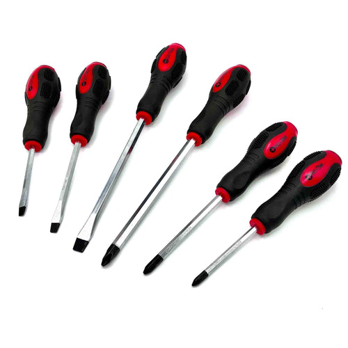 Schraubendreher Set 6-teilig aus Chrom-Vanadium-Stahl mit magnetischen Spitzen und Schlagkappe