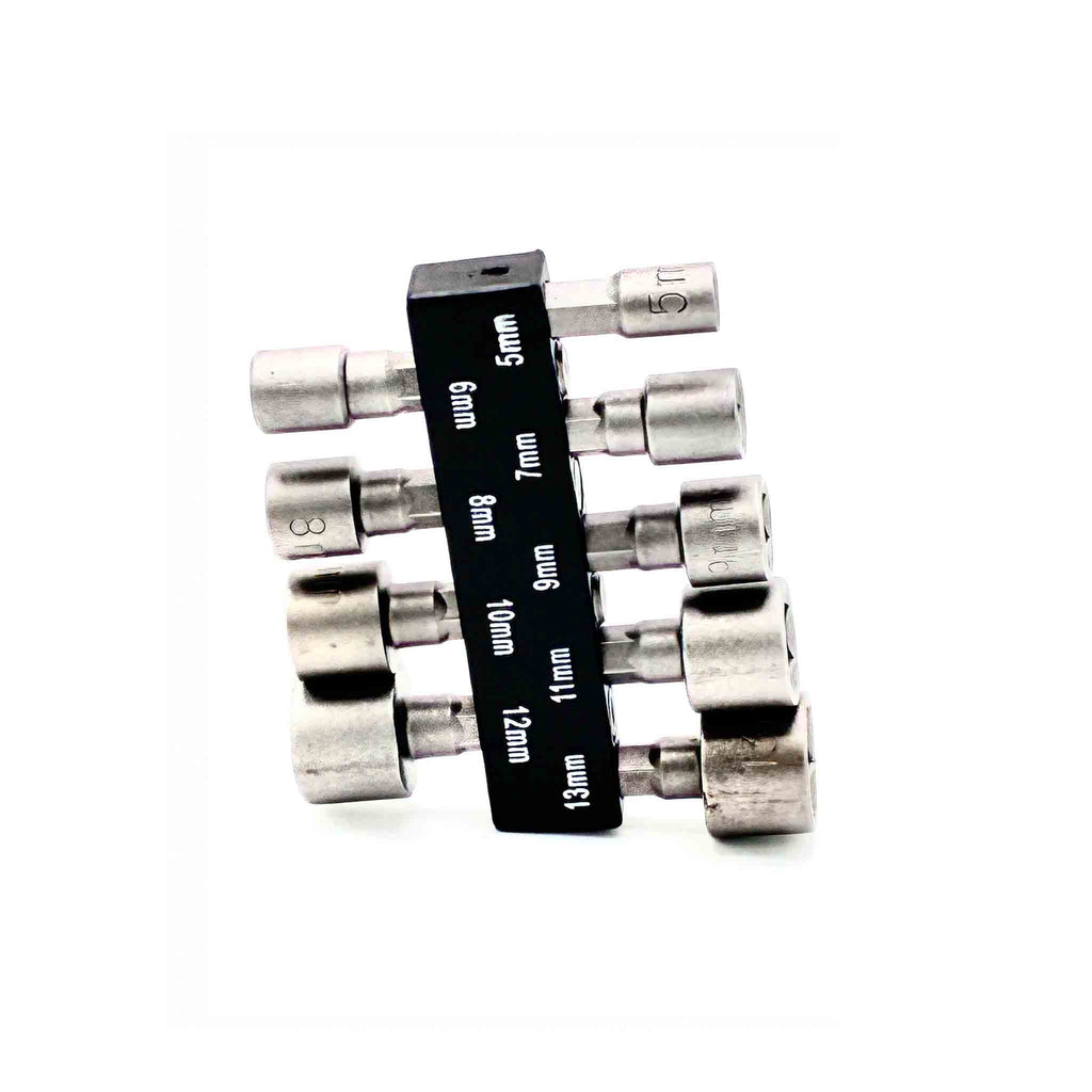 Steckschlüssel Bits 5–13 mm mit Sechskantschaft und Halter