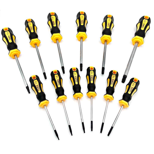 12-teiliges Torx Schraubendreher Set mit magnetischen Spitzen und ergonomischen Griffen inklusive Aufbewahrungstasche