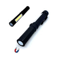 Schwarze LED-Werkstattlampe mit COB-Licht, Stirn-LED, Magnet und Gürtelclip