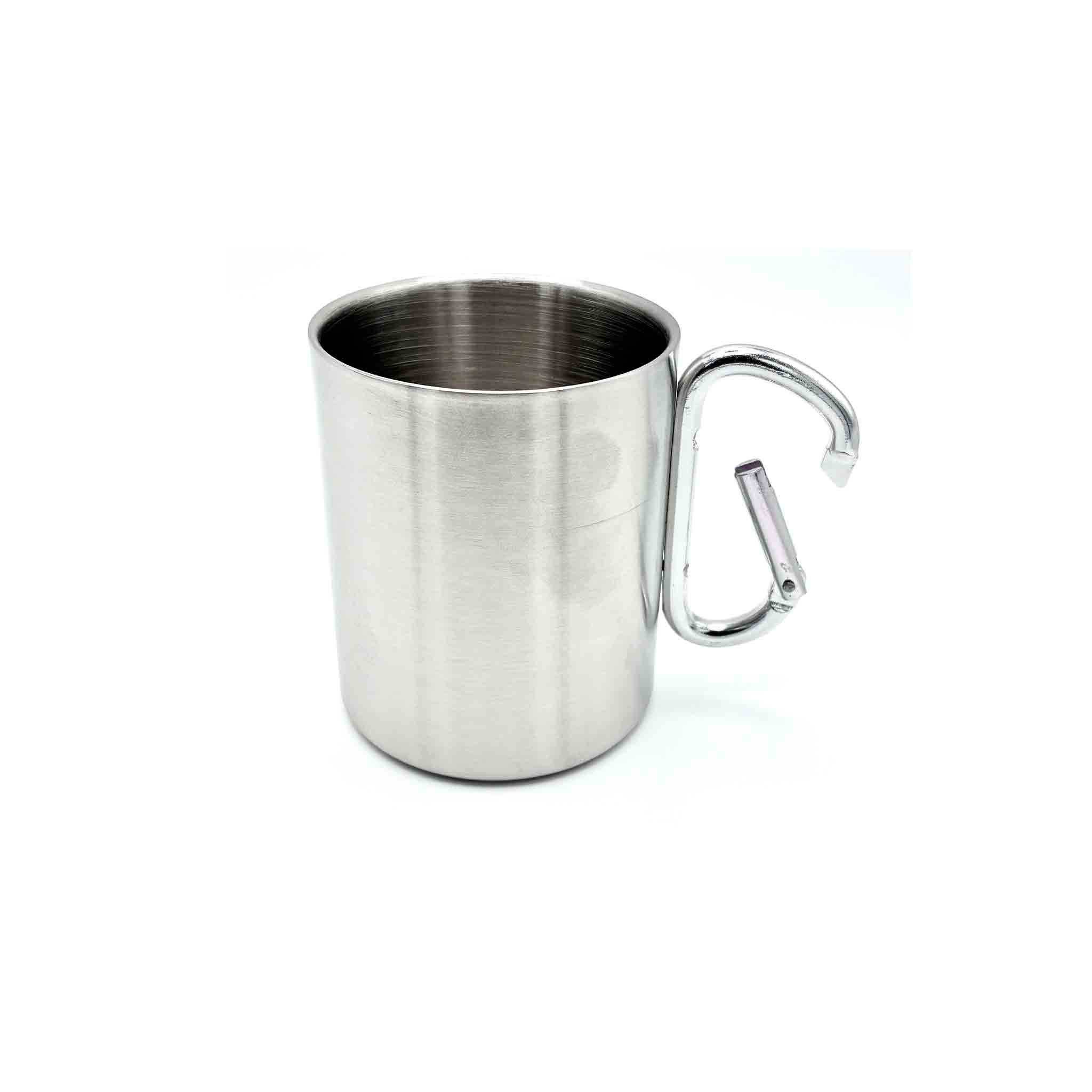 Doppelwandiger Thermobecher aus Edelstahl mit Aluminium-Karabinergriff für Werkstatt und Outdoor